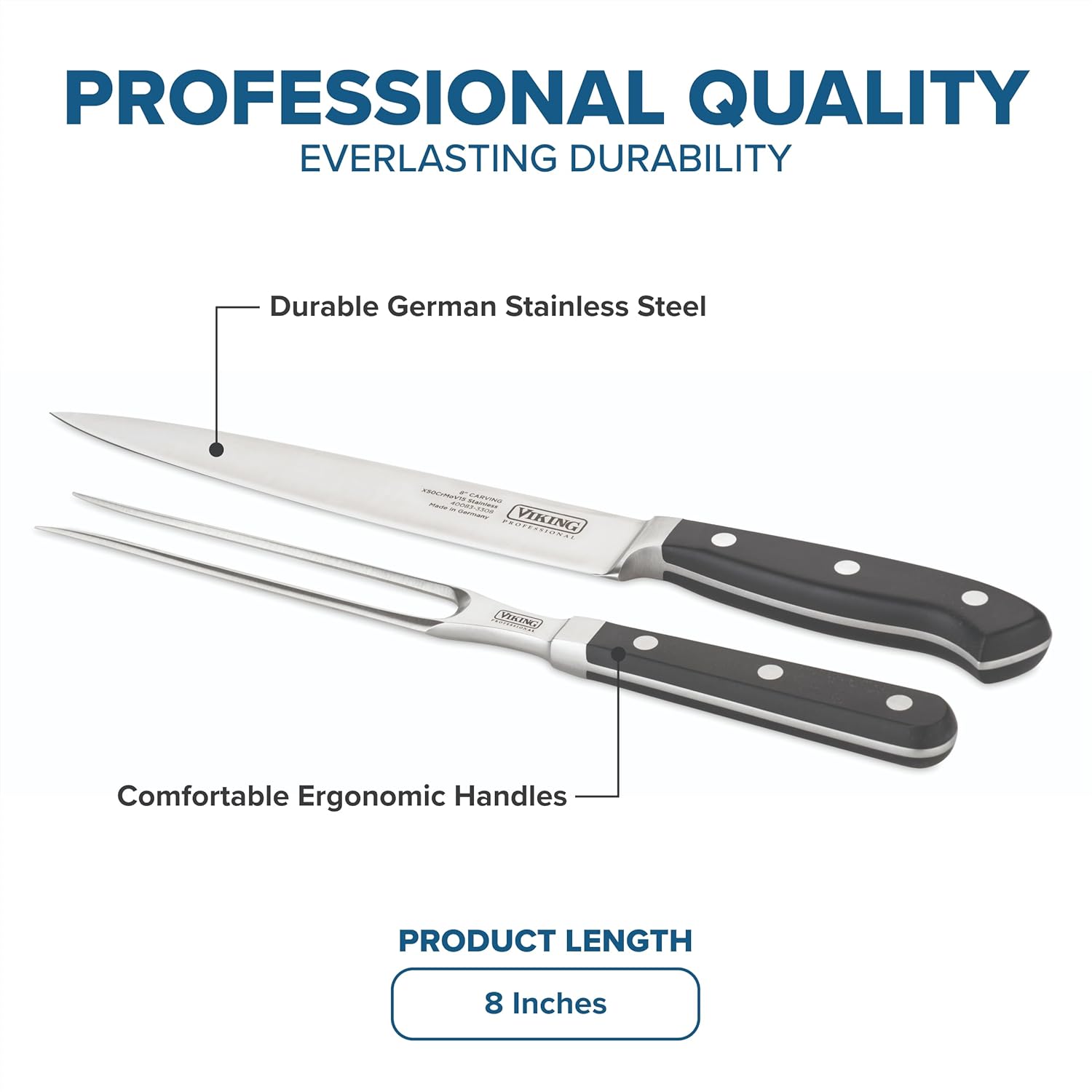 Viking Carving Knife and Fork with feature callouts