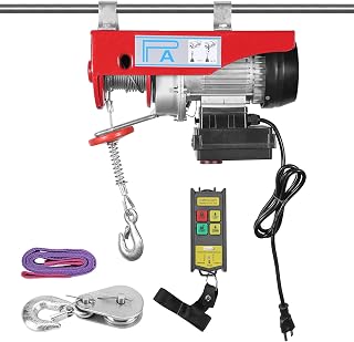 440LB Industrial Electric Hoist with Wireless Remote, 110v Overhead Crane Winch for Factories & Warehouses, Includes Lifting Slings & Safety Brake