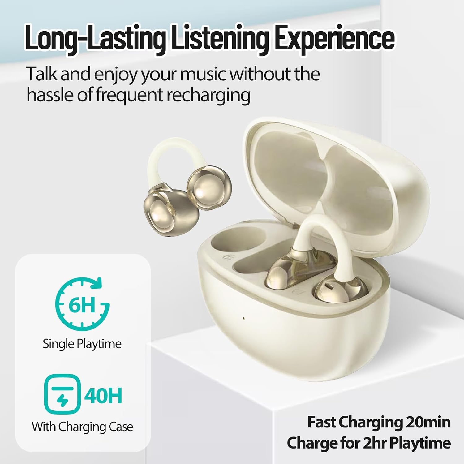 Headphones in charging case showing battery life indicators