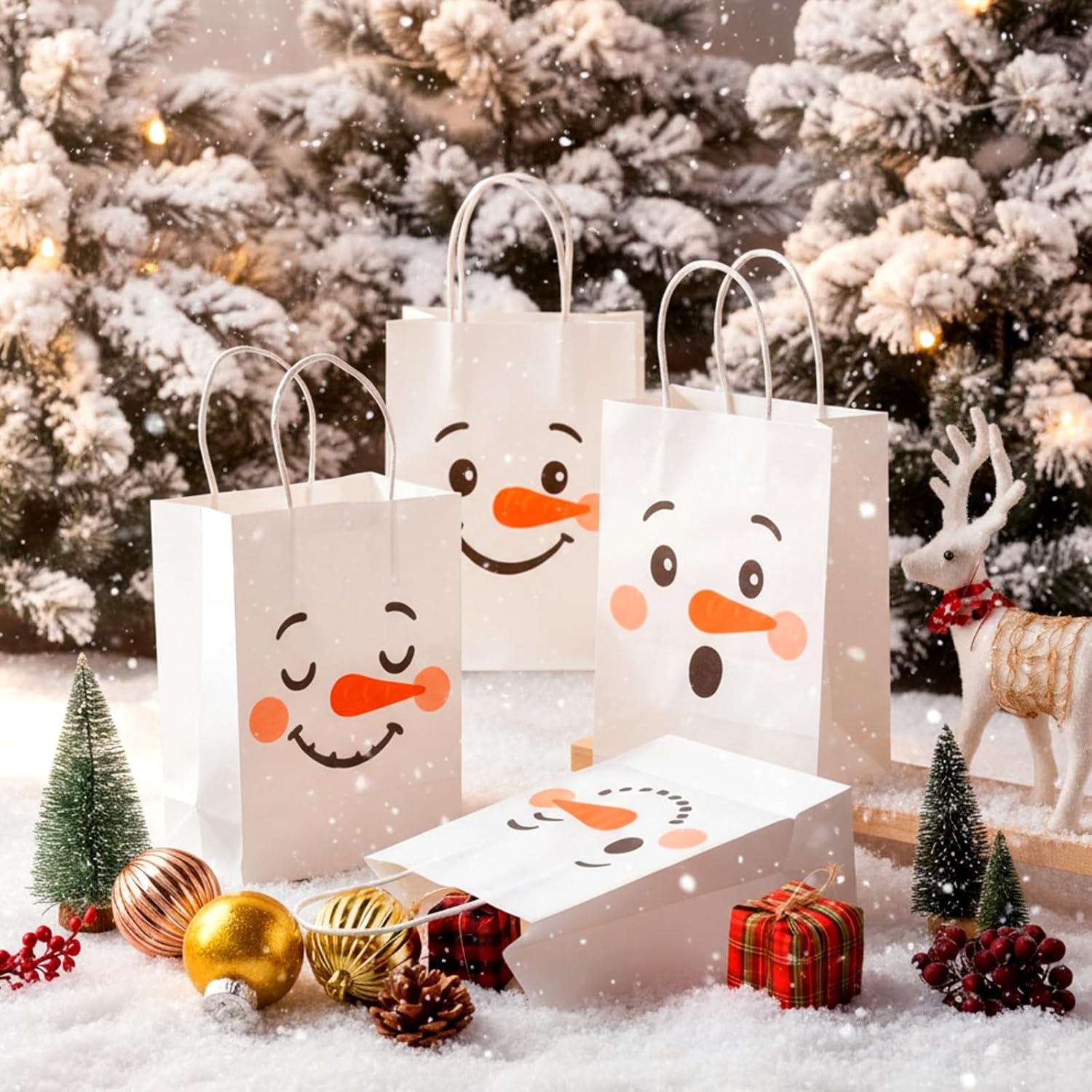 Kolldenn 48 Pcs Snowman Paper Gift Bags with Handles Winter Goodie Bags Bulk Cute Candy Treat Storage for Holiday Birthday Baby Shower Party Favor Supplies - Image 5