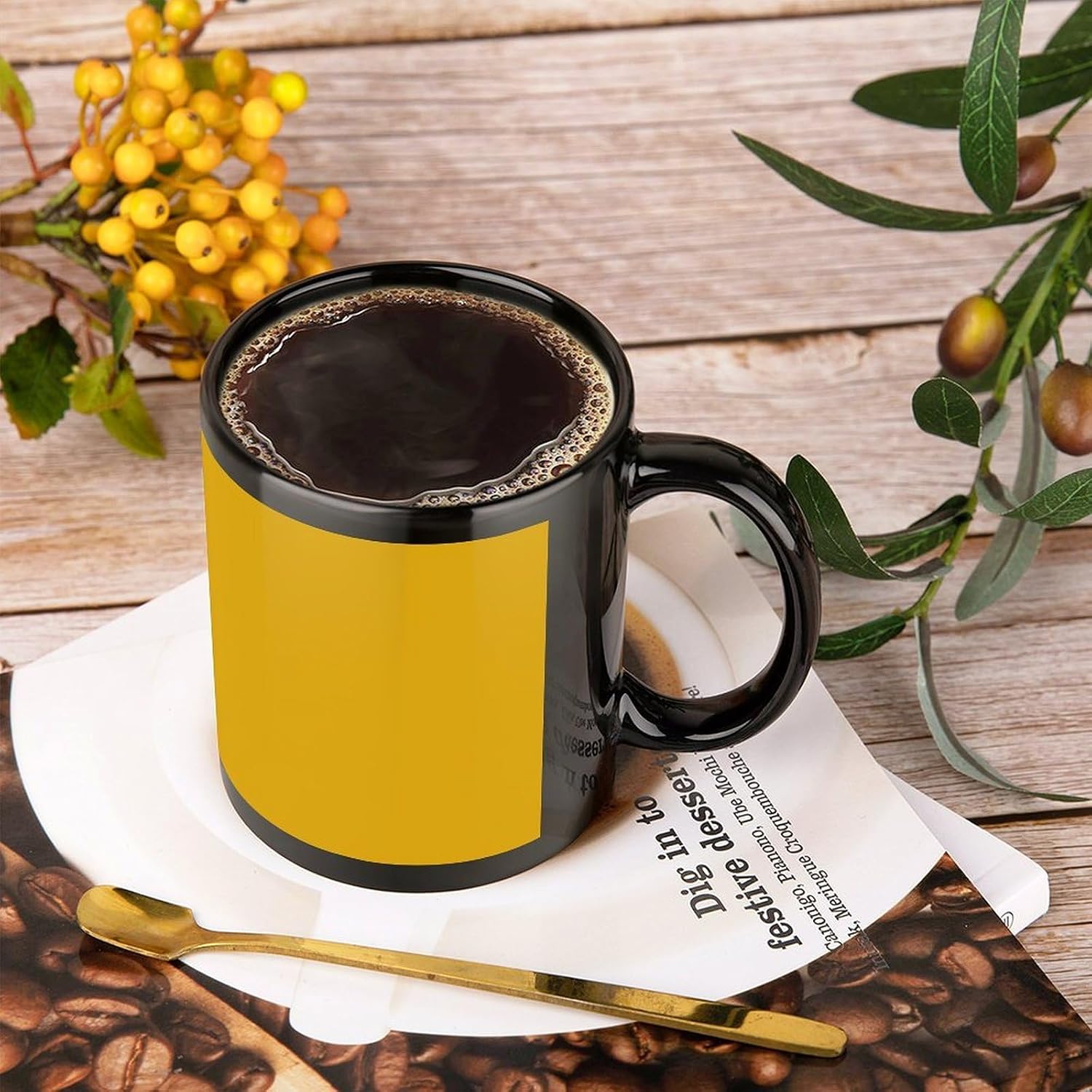Mustard Yellow Mug for Men Women 12 Oz Classic Ceramic Coffee Cup Personalized Black Mugs Large Tea Cup with Handle Novelty Cute Travel Mug Gifts for Office Home Decor image 4