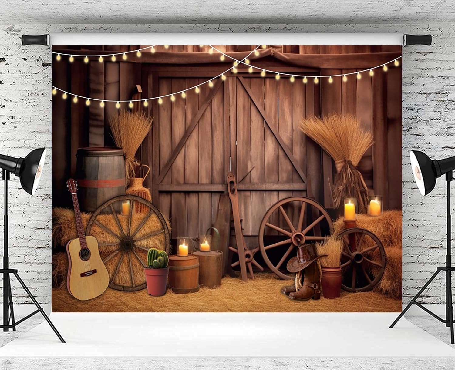 Fondo de Vaquero Occidental 3,6x2,5 m, Salvaje Oeste Casa de Madera rústica Puerta de Granero de otoño Telón de Fondo de Fotografía Baby Shower Cumpleaños Decoración de Fiesta Occidental Banner