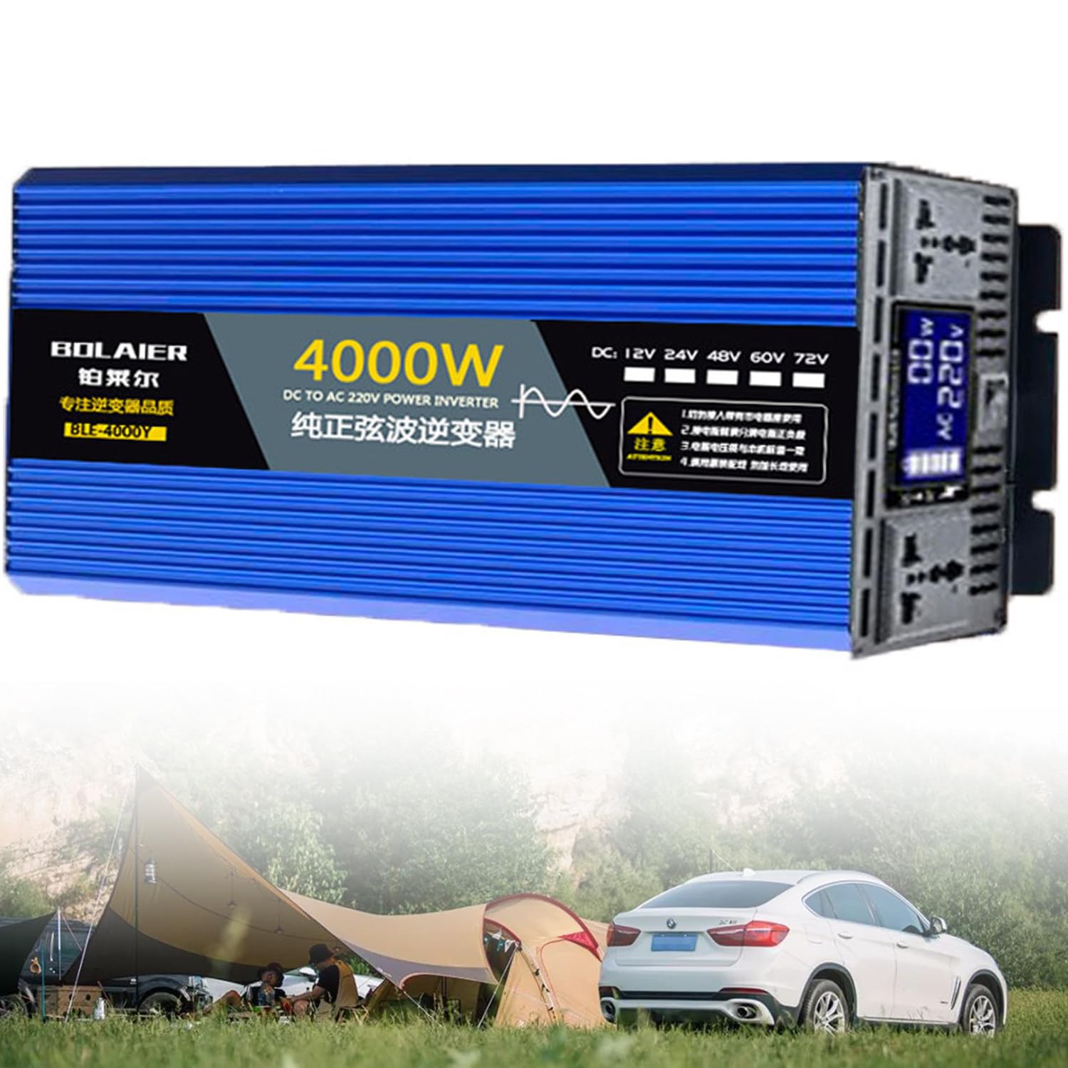 4000W Pure Sine Wave Inverter 12V/24V/48V/60V/72V DC to 110V/120V/220V/230V/240V AC Blue Power Inverter (1)