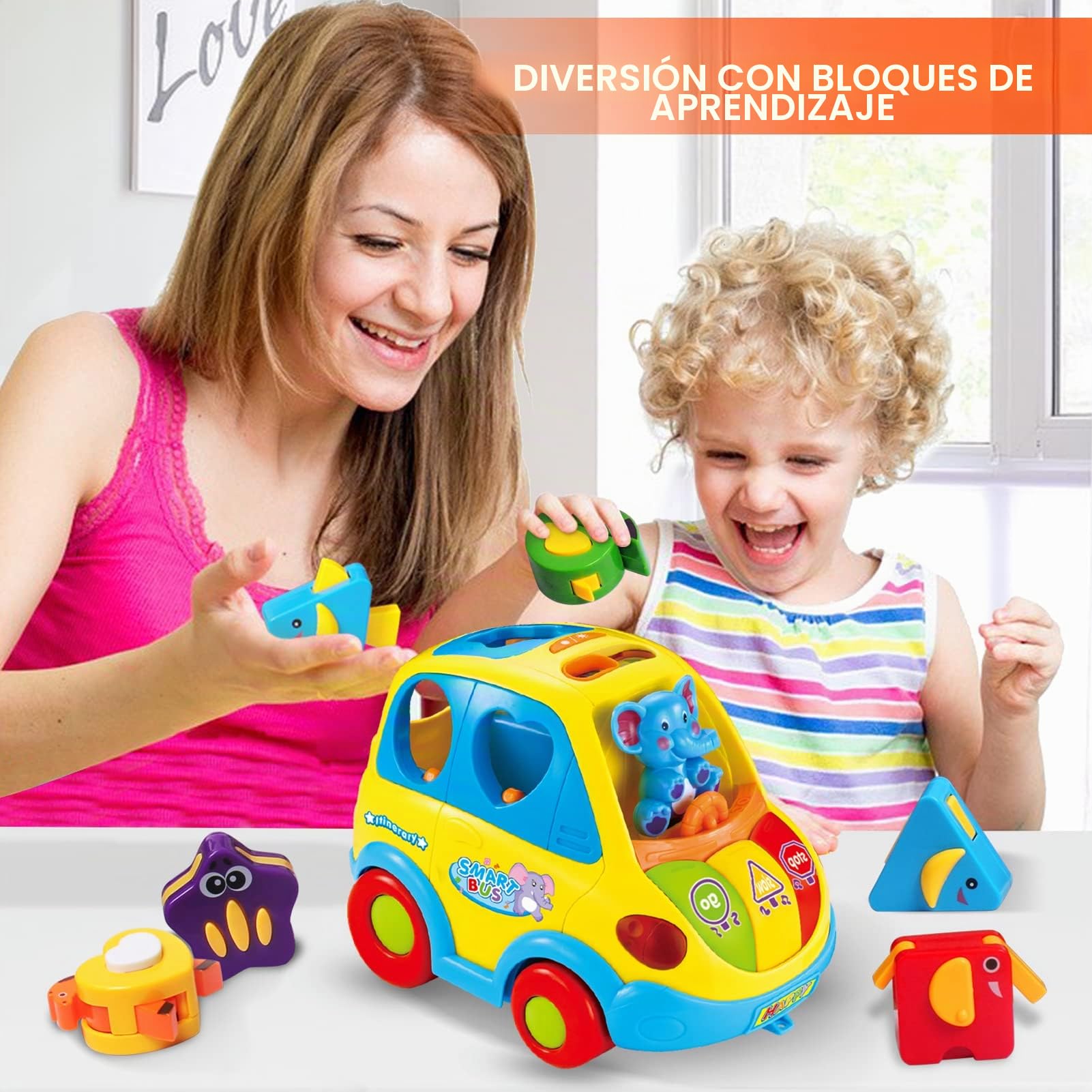 KALOISYHE Juguetes Niños 1 año Juguetes Bebes 12 18 Meses Coche clasificador de Formas Musical Sonidos de Animal con Luces y 5 Bloques Montessori Juguetes Educativo Juegos 1 2 Años Regalo Bebe