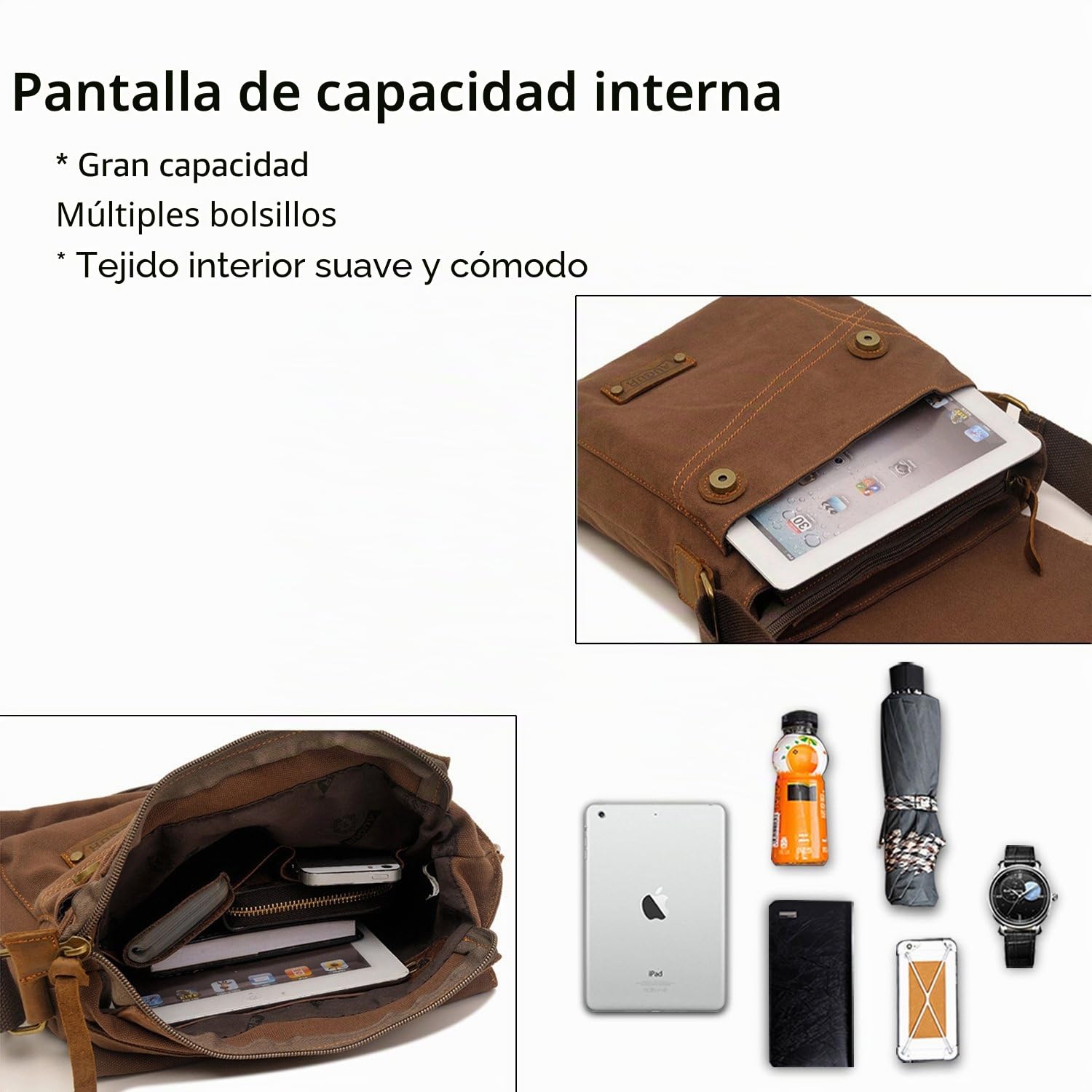 FANDARE Vintage Messenger Bag Bandolera Computadora Briefcase Bolsos Llevados Trabajo Escuela Mochila Crossbody Bag Mujer Hombre Lona,Large, Mochila de Ocio