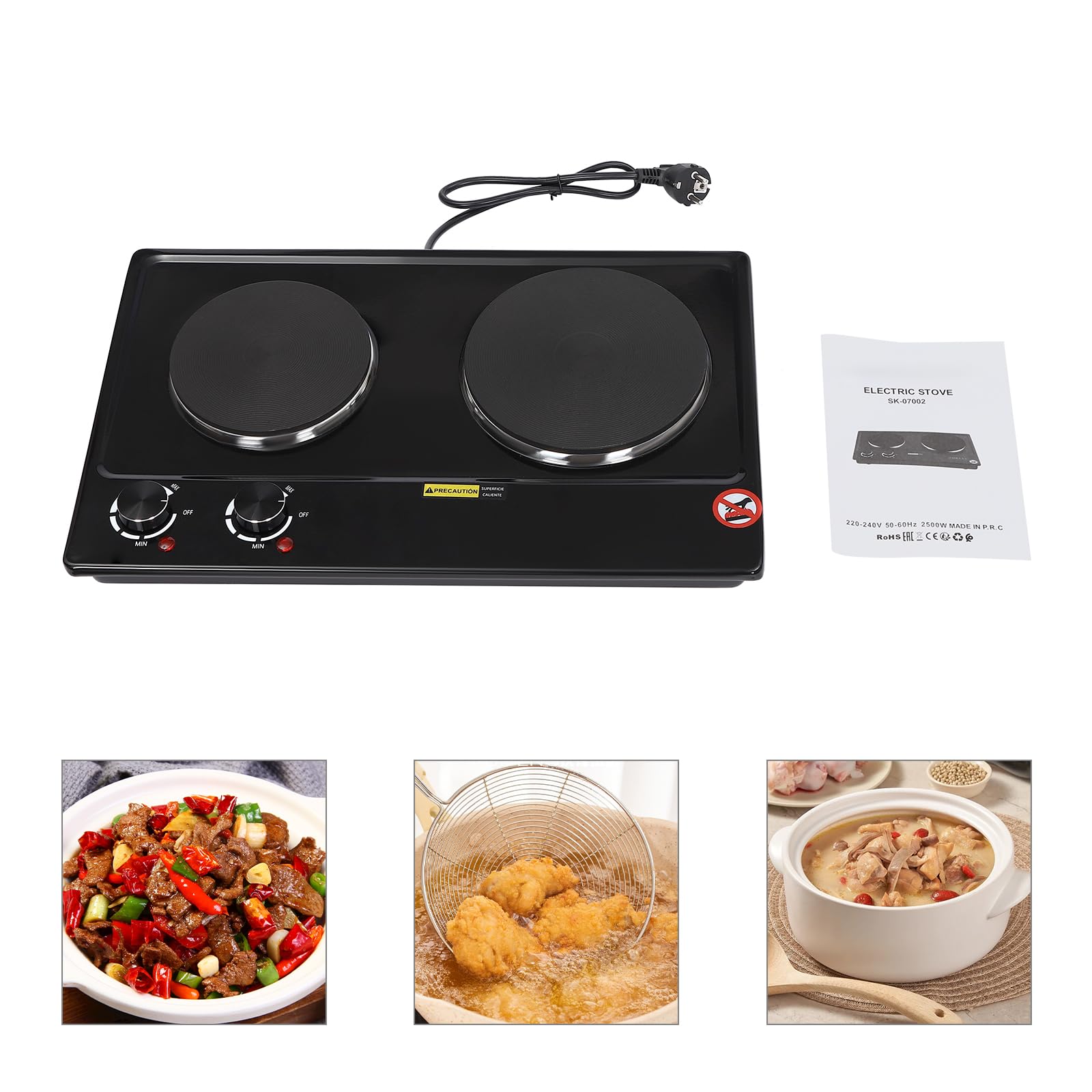 Plaque de Cuisson Gaz 2 feuxs électrique,6 Engrenages de réglage de la température Plaque Induction 2 Feux Portable pour cuisines domestiques appartements restaurants terrains de camping