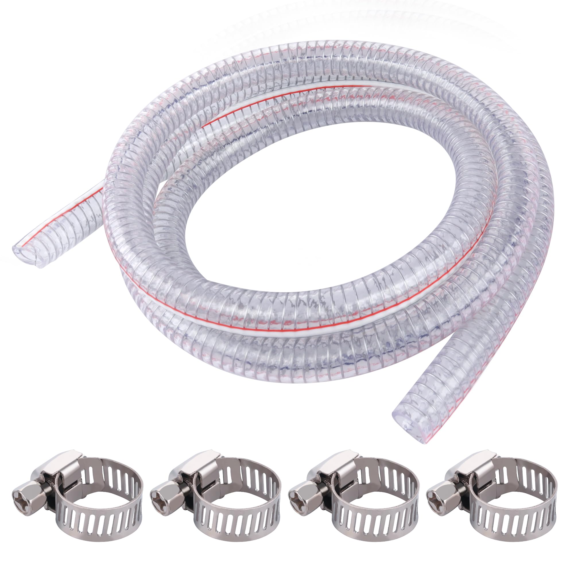 Photo 1 of 10FT 3/4" ID x 1" OD Steel Wire Suction Hose PVC Reinforced Tubing High Pressure Flexible Vinyl Hose Heavy Duty Clear Vacuum Suction Tube for Dust Collection Drain Fuel