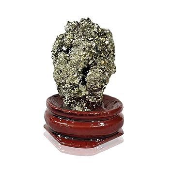 Reiki Crystal Products Natural Pyrite Raw Rough Stones Cluster Peru Figurine with Stand for Healing Vastu Gifts Wealth Attracts Business Luck (30 Gram Approx, Golden)