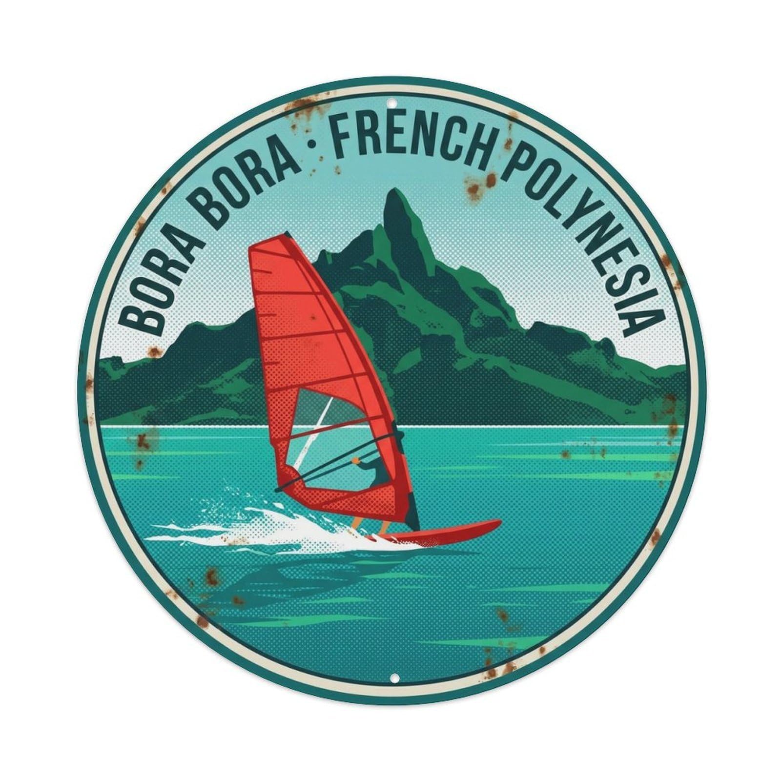 Olyhtr 8X8inch Classic Style Windsurfer Borabora Otemanu Lagoon Retro Island Metal Tin Sign
