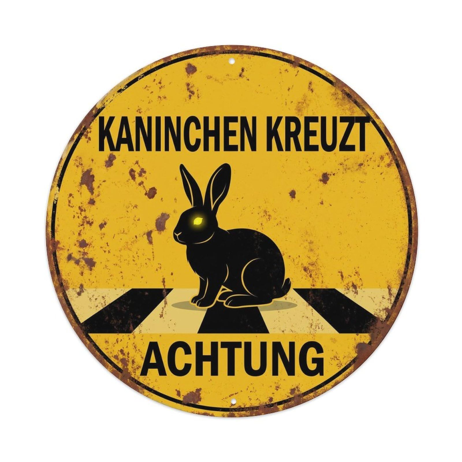 Rabbit Crossing Achtung Patina Metal Tin Sign