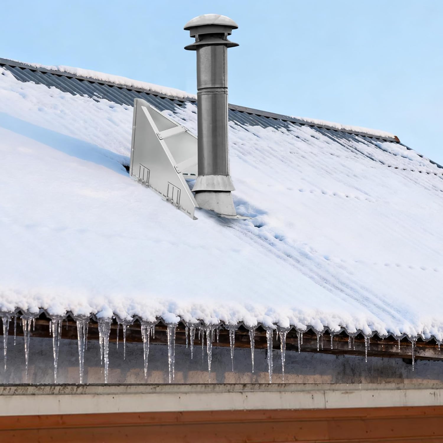 PakaLife Snow Guards for Roof,Snow Splitter&Diverters Guards for Metal Roofs,Snow Removal,Forprotection Stack Pipes and Chimneys Roof,Adjustable Angle and Easy to Install(Silver)