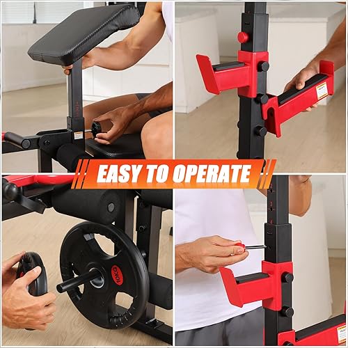 Miniatura 6 de Banco de pesas olímpico, banco de entrenamiento ajustable para levantamiento de pesas con barra y estante para sentadillas, extensión de piernas,