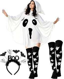 Halloween Ghost Costume Poncho Women Boo Headband