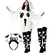 Halloween Ghost Costume Poncho Women Boo Headband