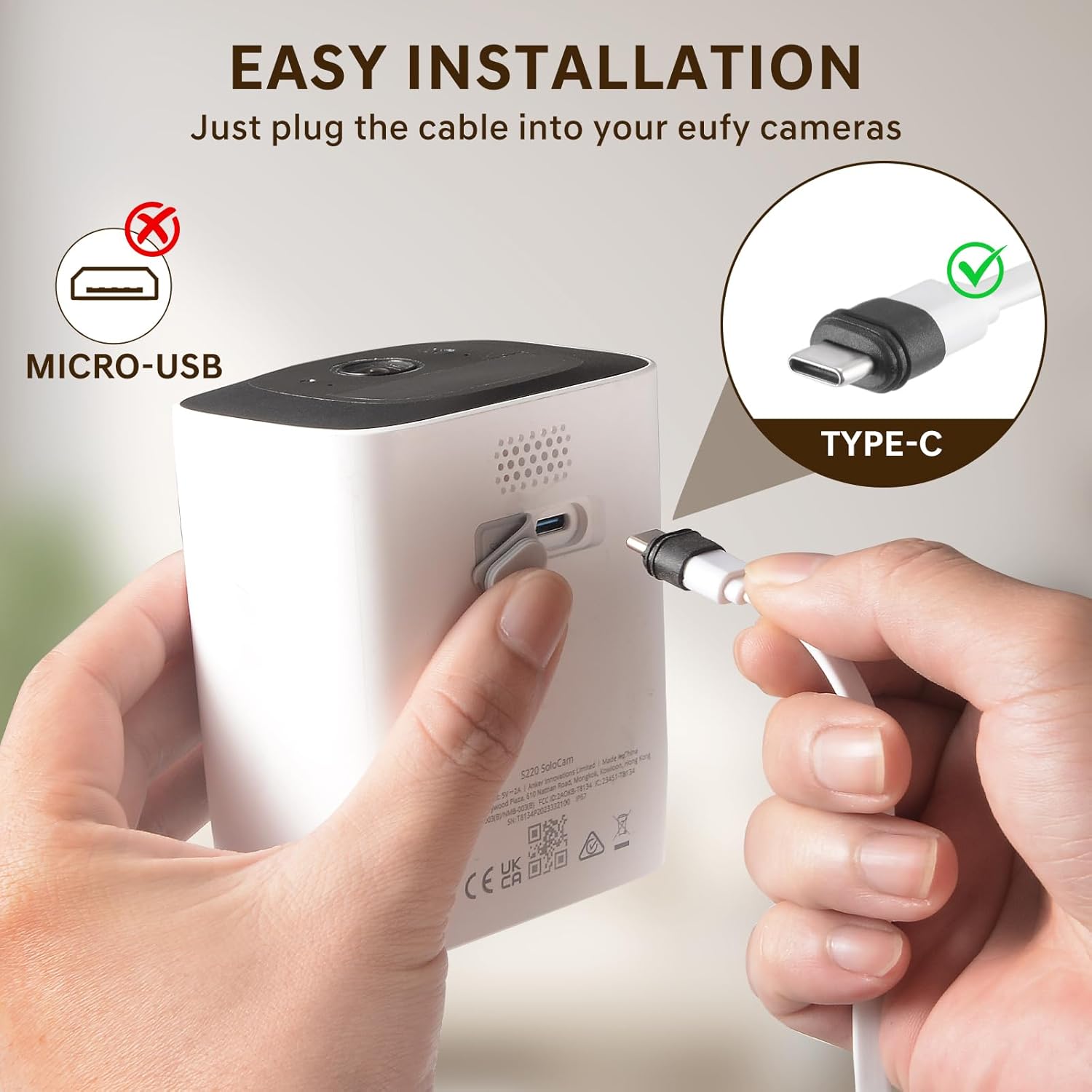 30FT Power Adapter Designed for eufy Security SoloCam S220/S340/S4/E30/E42, eufyCam S330/S3 Pro and eufy Security Indoor Cam S350/E30, Charger and Extension Cable Provide Continuous Charging - White 1