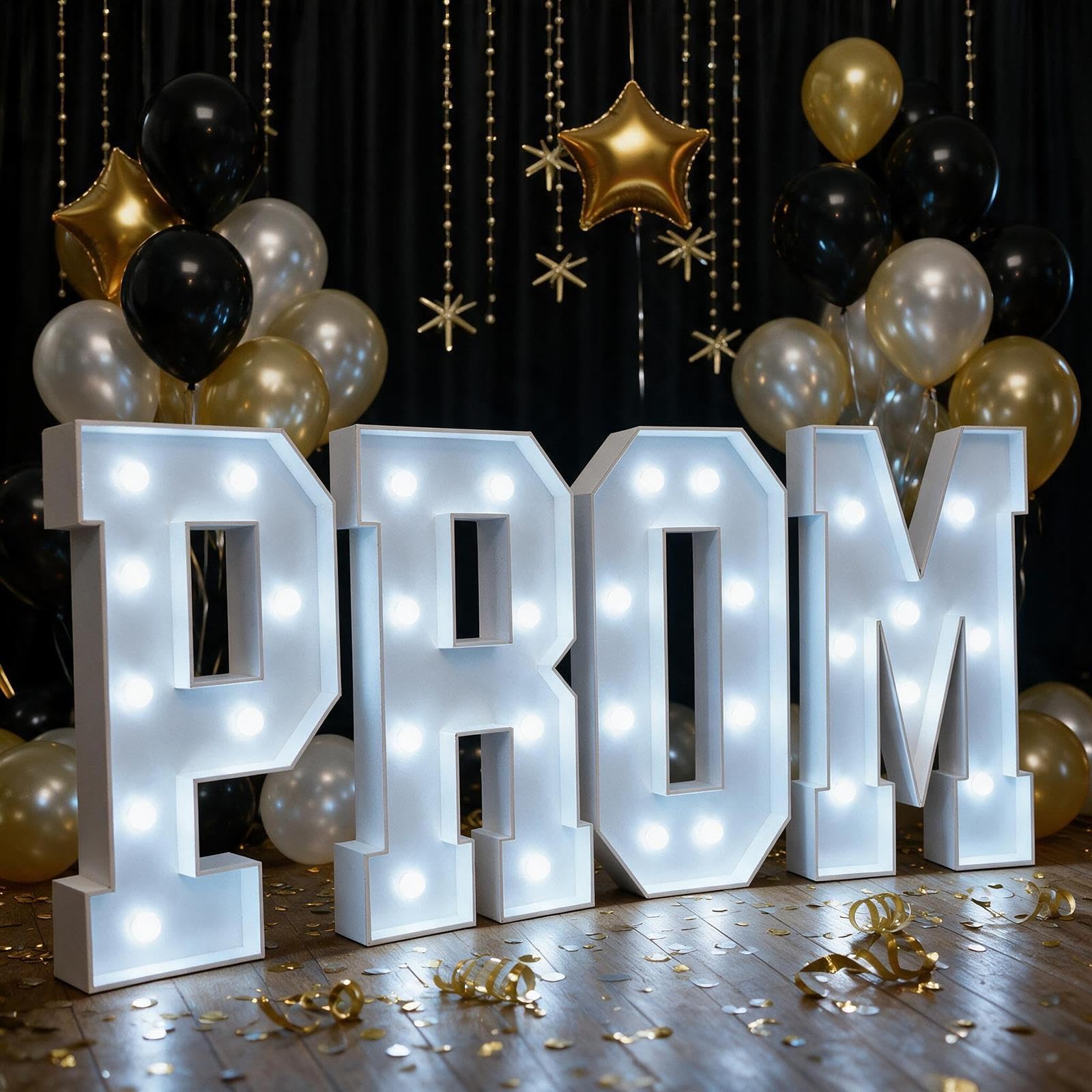 PROM Grandi Lettere Luminose Insegna Festa Laurea Decorazioni | Pannello Schiuma KT Pre-tagliato, Montaggio Facile, Senza Fili, Leggero, Scuola Superiore e Università(Cool white,100cm)