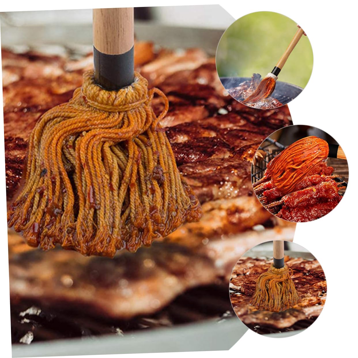 HEMOTON 1Set Bbq Oil Basting Brush Cotton Mop for Grilling Sauce Application Versatile Kitchen Supply for Baking and Barbecue Easy to Clean for Backyard Cooking
