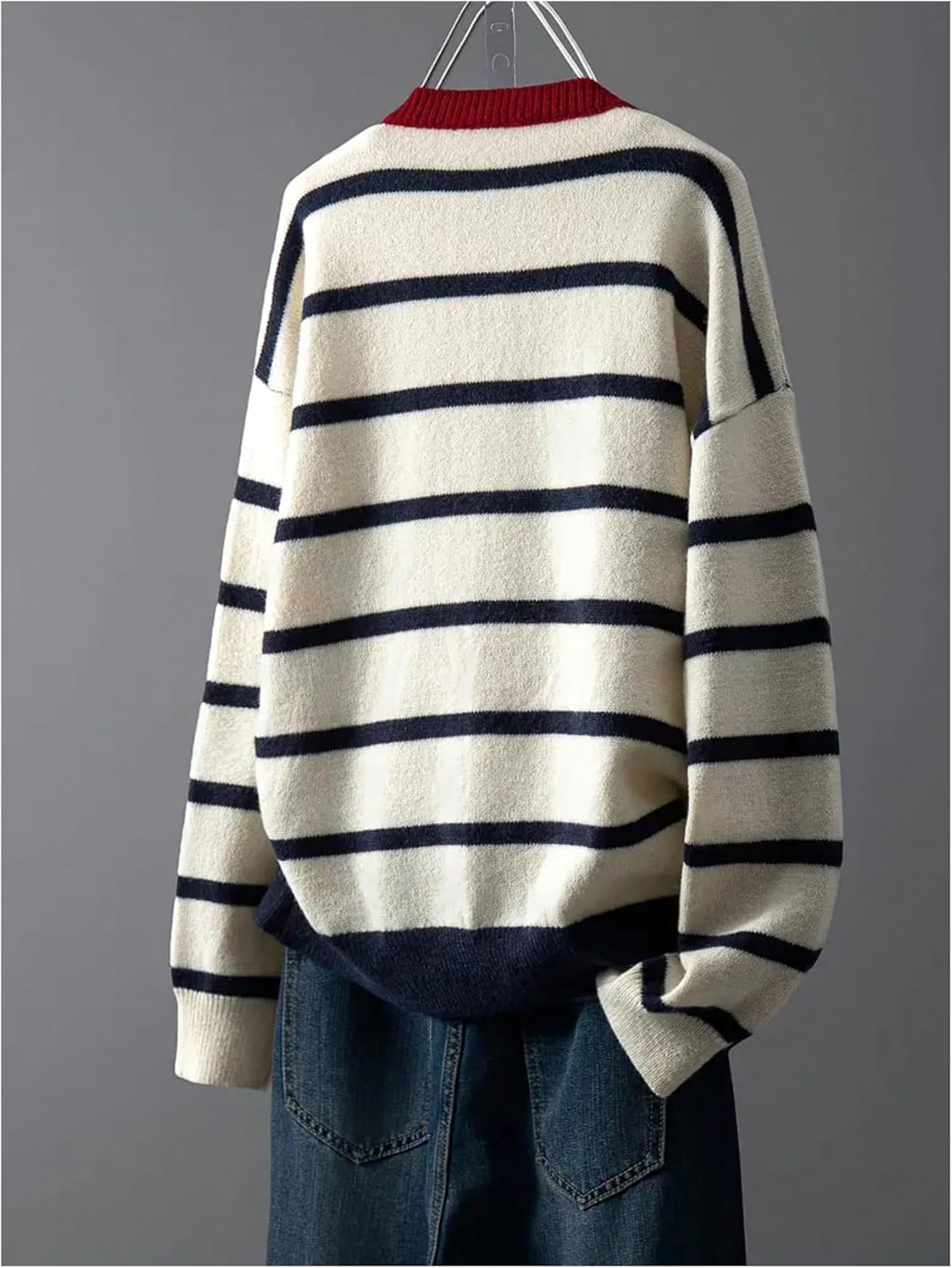 WDIRARA Women's Heart Striped Button Up Cardigan Sweaters Long Sleeve Knit Outerwear