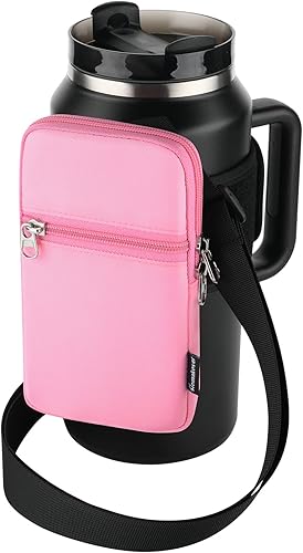 Bolsa para botella de agua de gimnasio para vaso Stanley con asa, funda universal para botella de agua con correa y bolsillo, compatible con una