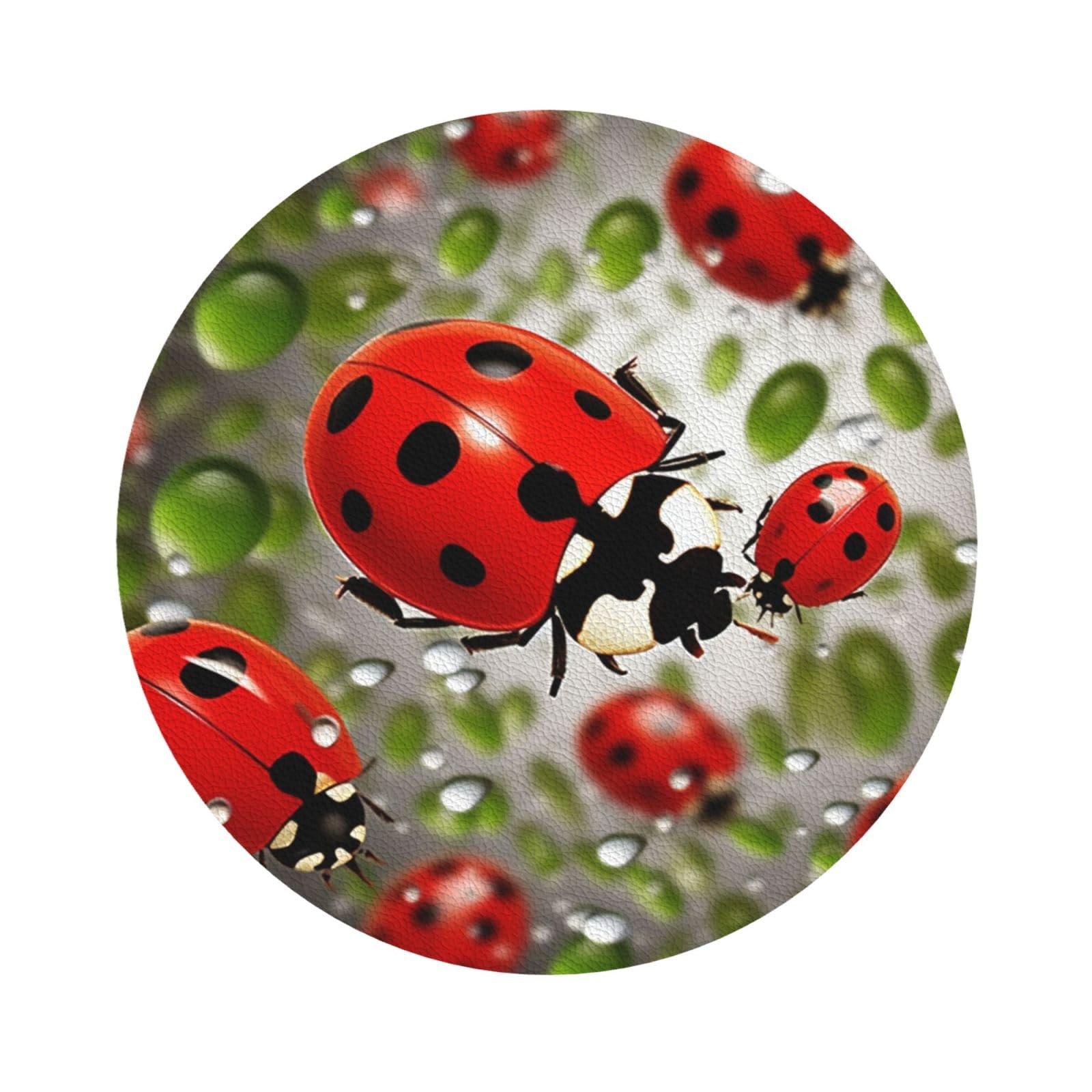 Fodpand Round Shape Ladybug Drink Coasters Set Of 4, Heat Resistant Leather Coasters Fuuny Bar Beer Beverage Coaster For Drinks, Absorbent Cup Mat For Tabletop Protection, Housewarming Gift
