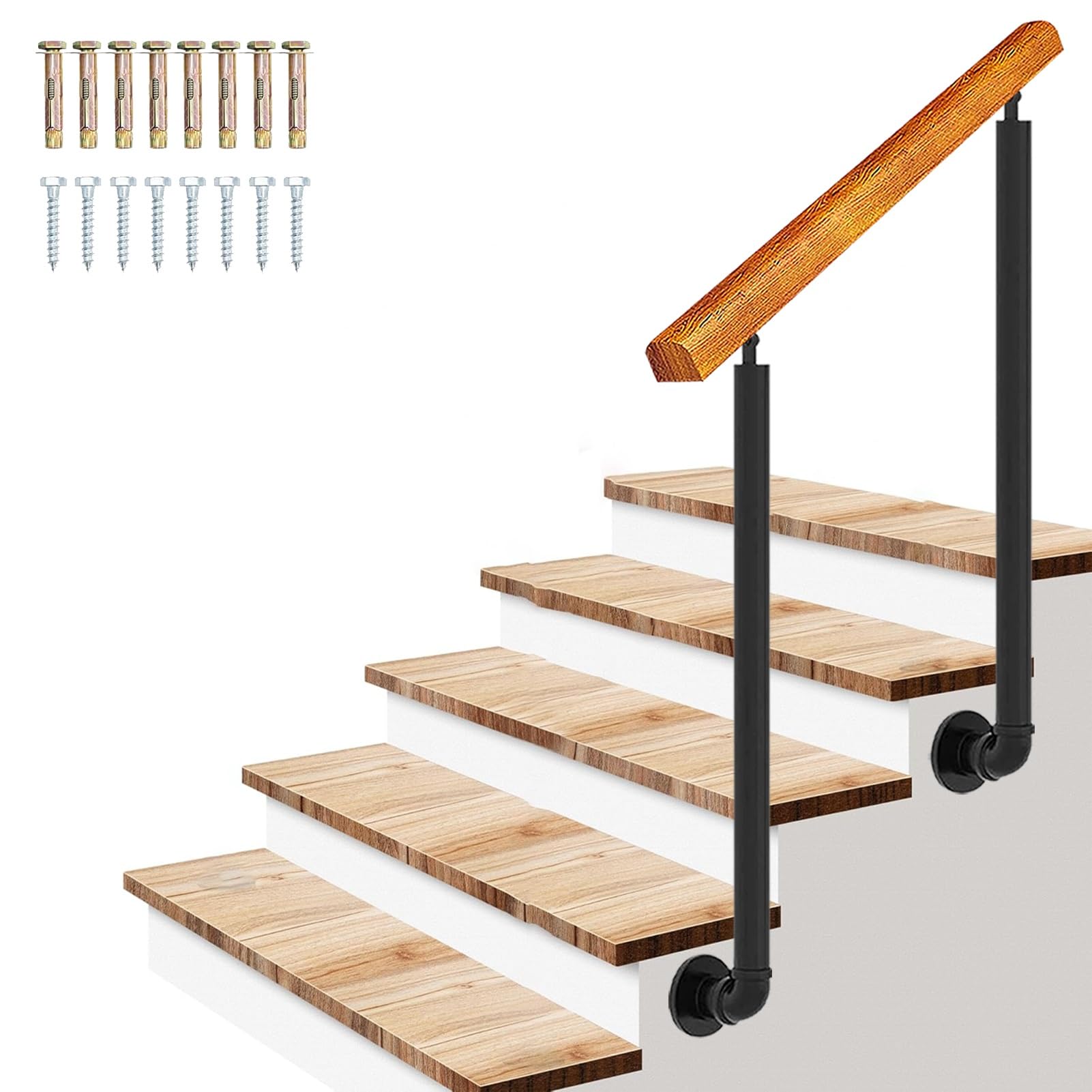 Rampe d'escalier extérieure sécurisée avec kit de fixation complet