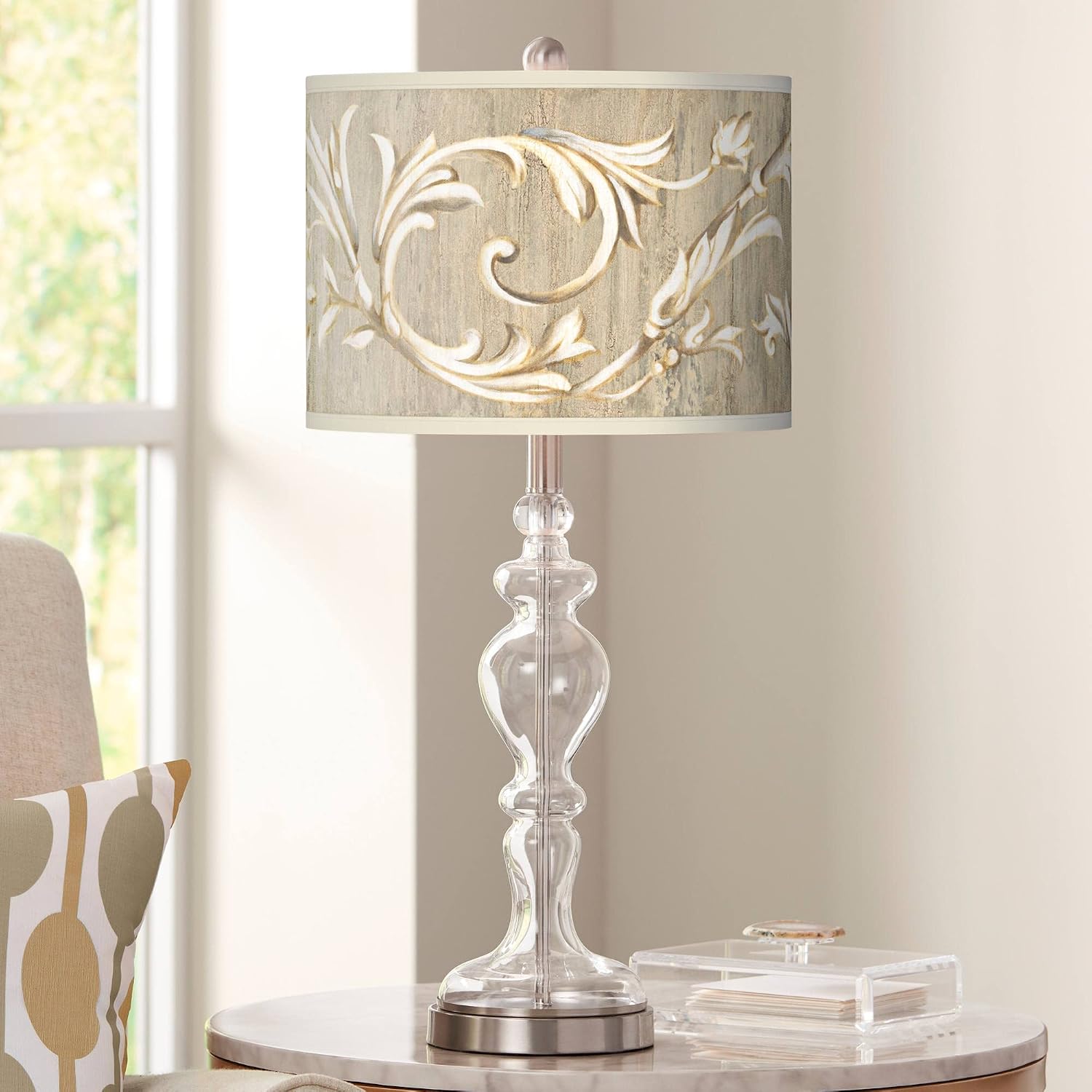 Apothecary 28" Aqua Mosaic Print Shade Clear Glass Table Lamp