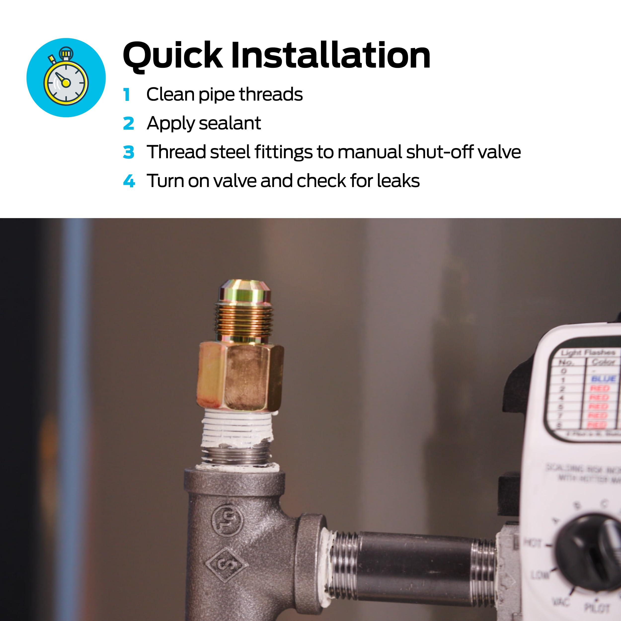 Eastman Adaptador de montaje de gas FIP de 3/8 pulgadas OD Flare x 1/2 pulgada para gas natural y propano líquido, acero chapado en zinc, 65712B