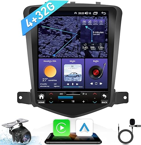 Radio de coche estéreo para Chevrolet Chevy Cruze 2009-2015 8 Core 4G+32G 5GWiFi CarPlay inalámbrico Android 13-1080P Cámara de respaldo de 10.4