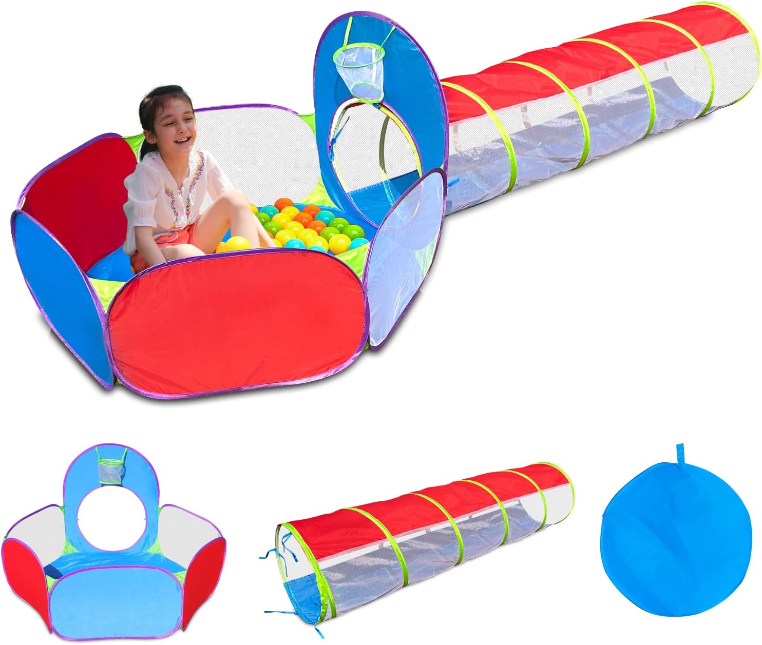 2 in 1 Pop Up Play Tent and Tunnel, Fun Playhouse for