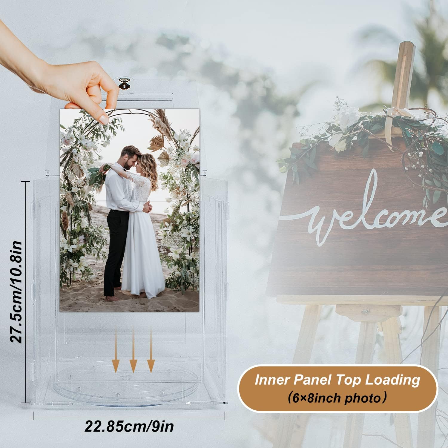 Benjia Acrylic Wedding Card Box with Picture Frame for 6x8 Photos - Image 5