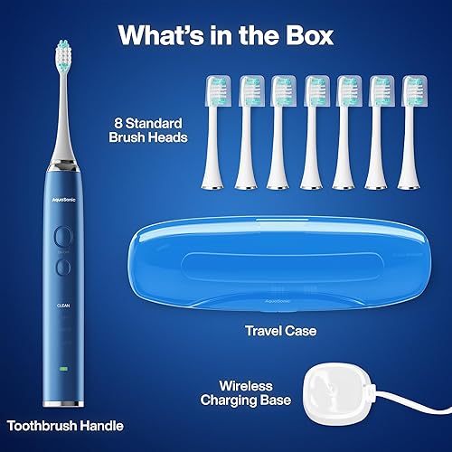 Miniatura 7 de Aquasonic Vibe Series Ultra-Whitening Cepillo de dientes – Cepillo de dientes eléctrico aceptado por ADA – 8 cabezales de cepillo y estuche de viaje