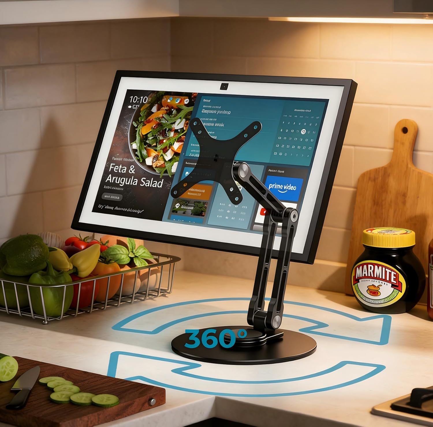 Adjustable VESA Mount Stand for Echo Show 15 (1st & 2nd Gen), Portable Monitor Stand with 360° Rotation, Tilt & Height Adjustment, Landscape/Portrait Mode Switching (Black)