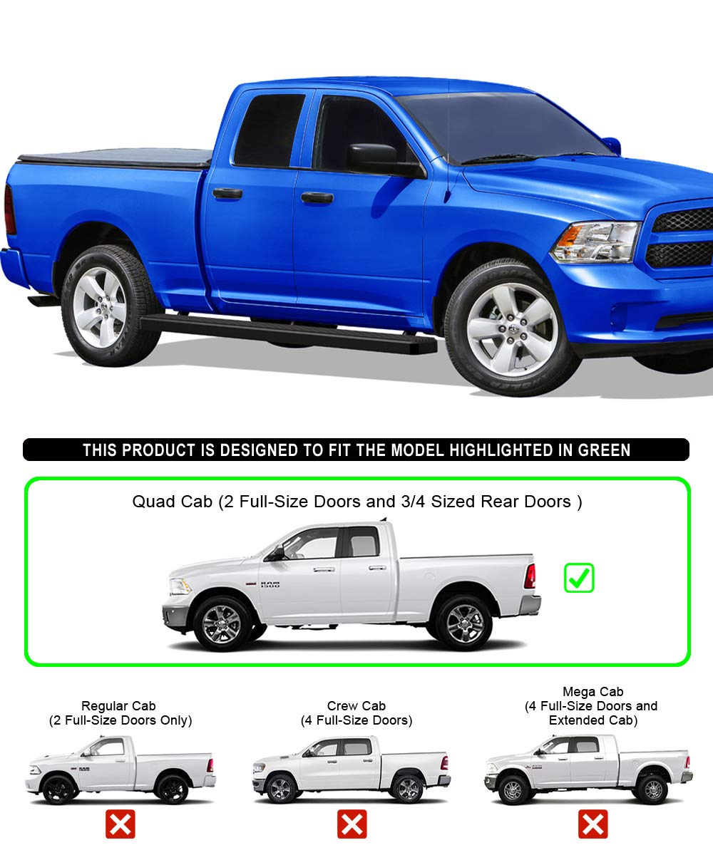 APS Wheel to Wheel Running Boards 5 inches Compatible with Dodge Ram 1500 2009-2018 Quad Cab 6.5ft Bed (Nerf Bars Side Steps Side Bars)