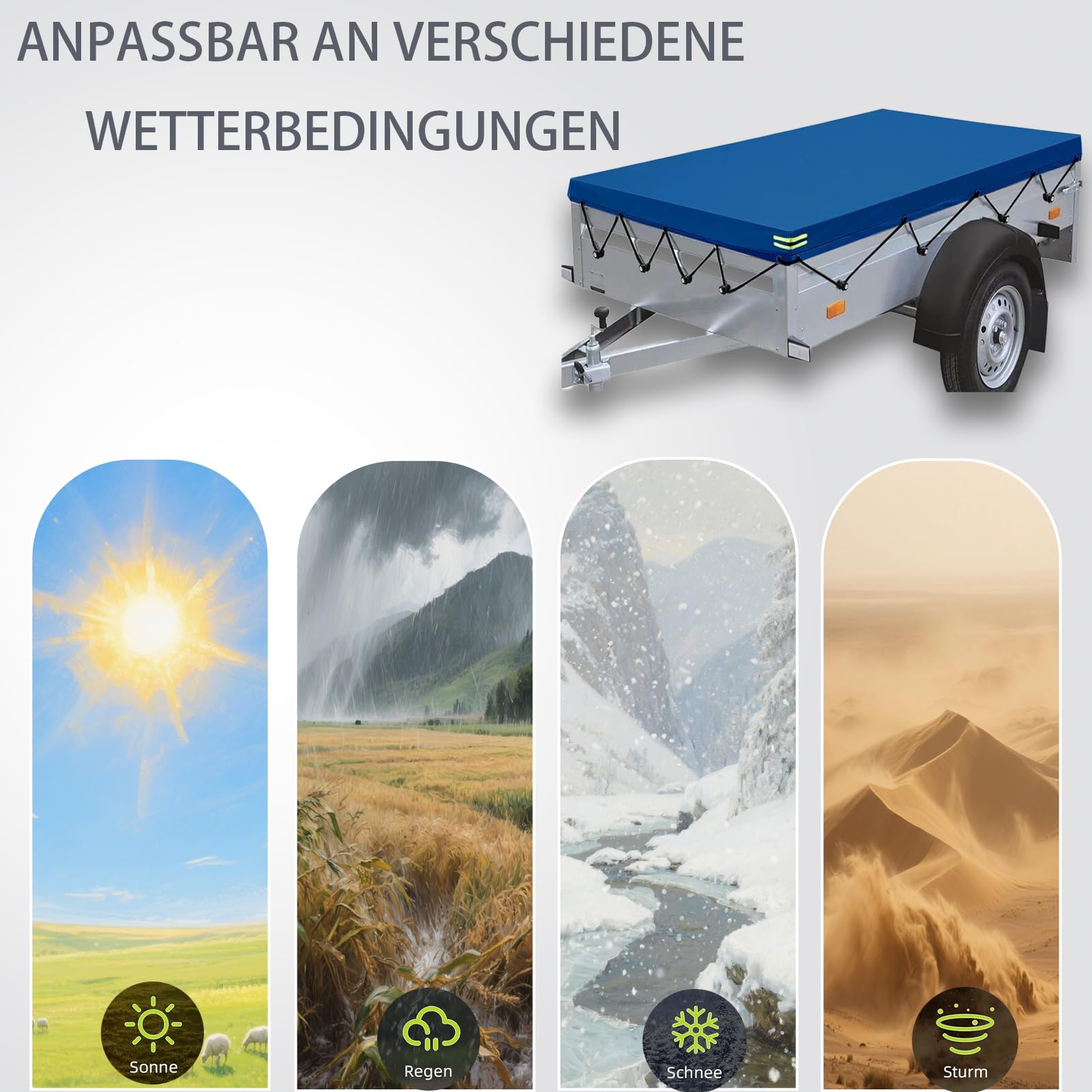 Robuste 420D PVC Plane für Anhänger - Wasserdicht, Dreifach Verstärkte Ecken mit Reflektorstreifen für Pritschenwagen & Caravan (211 X 116 X 8cm,Blue)