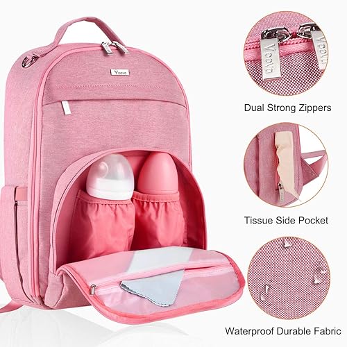 Miniatura 4 de Voova Mochila para pañales, mochila de viaje multifunción para maternidad, cambiador de pañales para bebé, con cambiador y correas para cochecito,