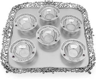 Old World Passover Seder Plate — Sterling Silver Rectangle with Amethyst