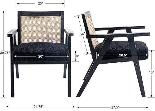 Miniatura 2 de Silla Accent de ratán, sillas tapizadas de piel sintética con respaldo de bastón, silla moderna retro de mediados de siglo, sillón de caña para
