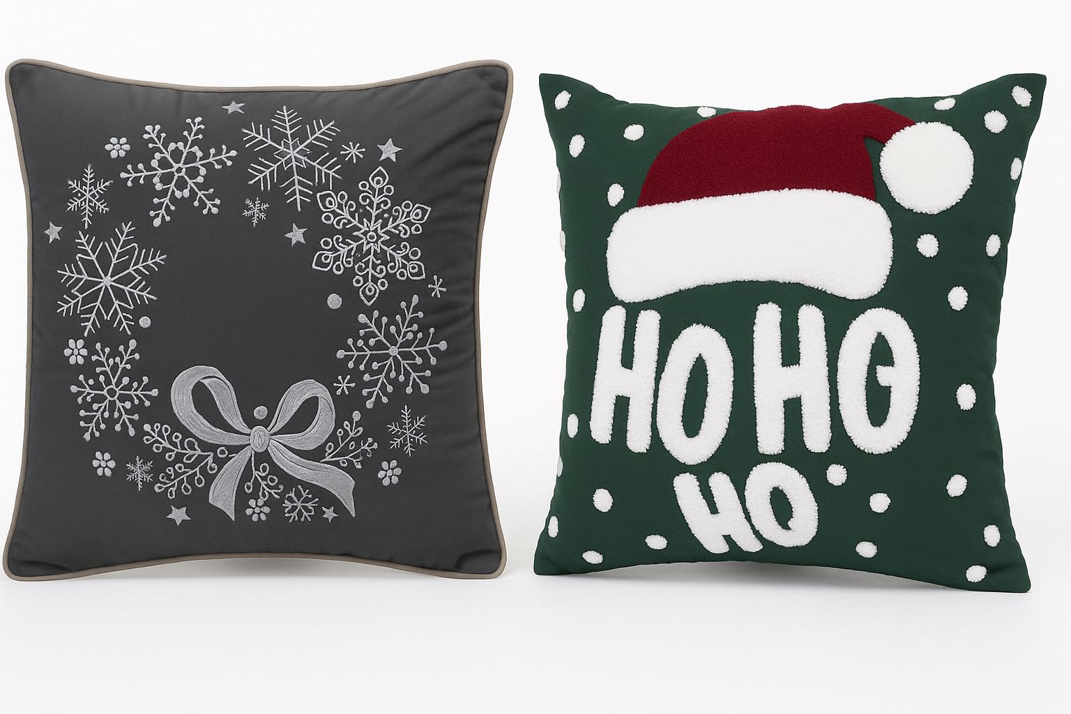 Juego de 2 fundas de cojín decorativas navideñas | Fundas de almohada de tiro | Funda de cojín | Fundas de cojín | Algodón | 45x45 cm | Gris oscuro y verde oscuro | Sin cojín interior