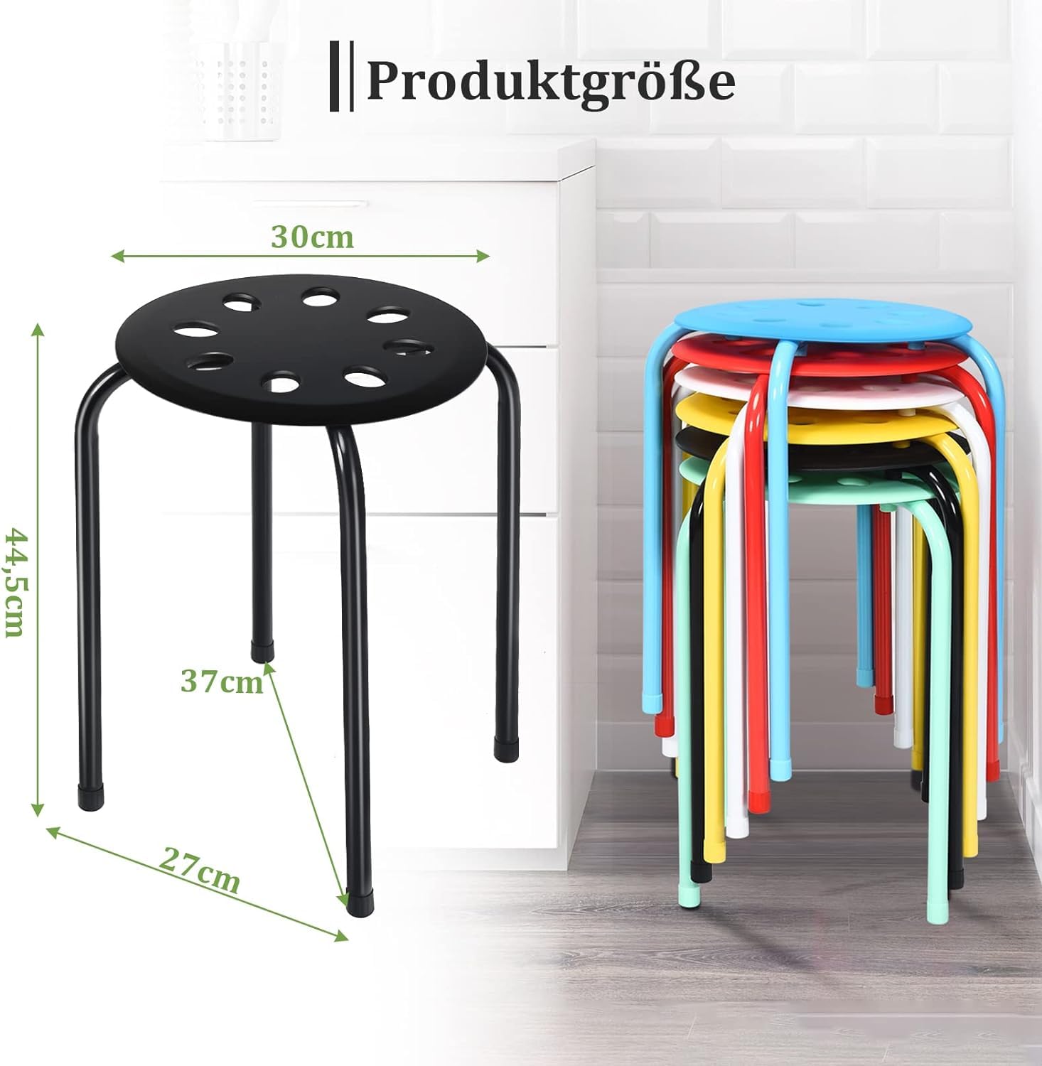FANTASK 6er Set Stapelhocker 44,5 cm hoch, Bunt Büro Esszimmerhocker stapelbare Metallhocker, Hocker für Zuhause