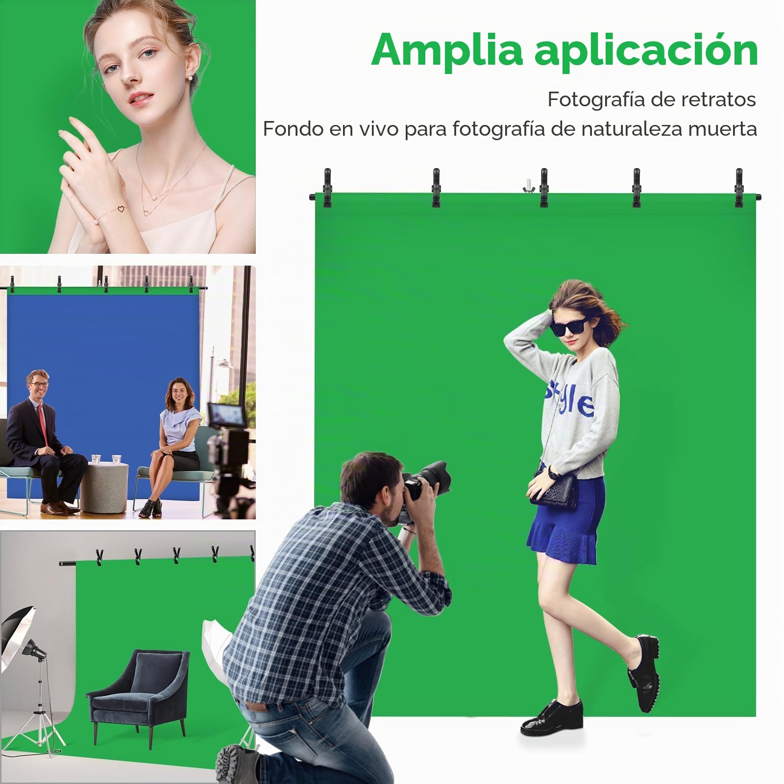 Telón de fondo verde y azul con soporte, kit de fondo de pantalla azul y verde 2 en 1 de 6.5 x 5 pies para sesión de fotos de juegos de transmisión de teclas Chroma con bolsa de transporte