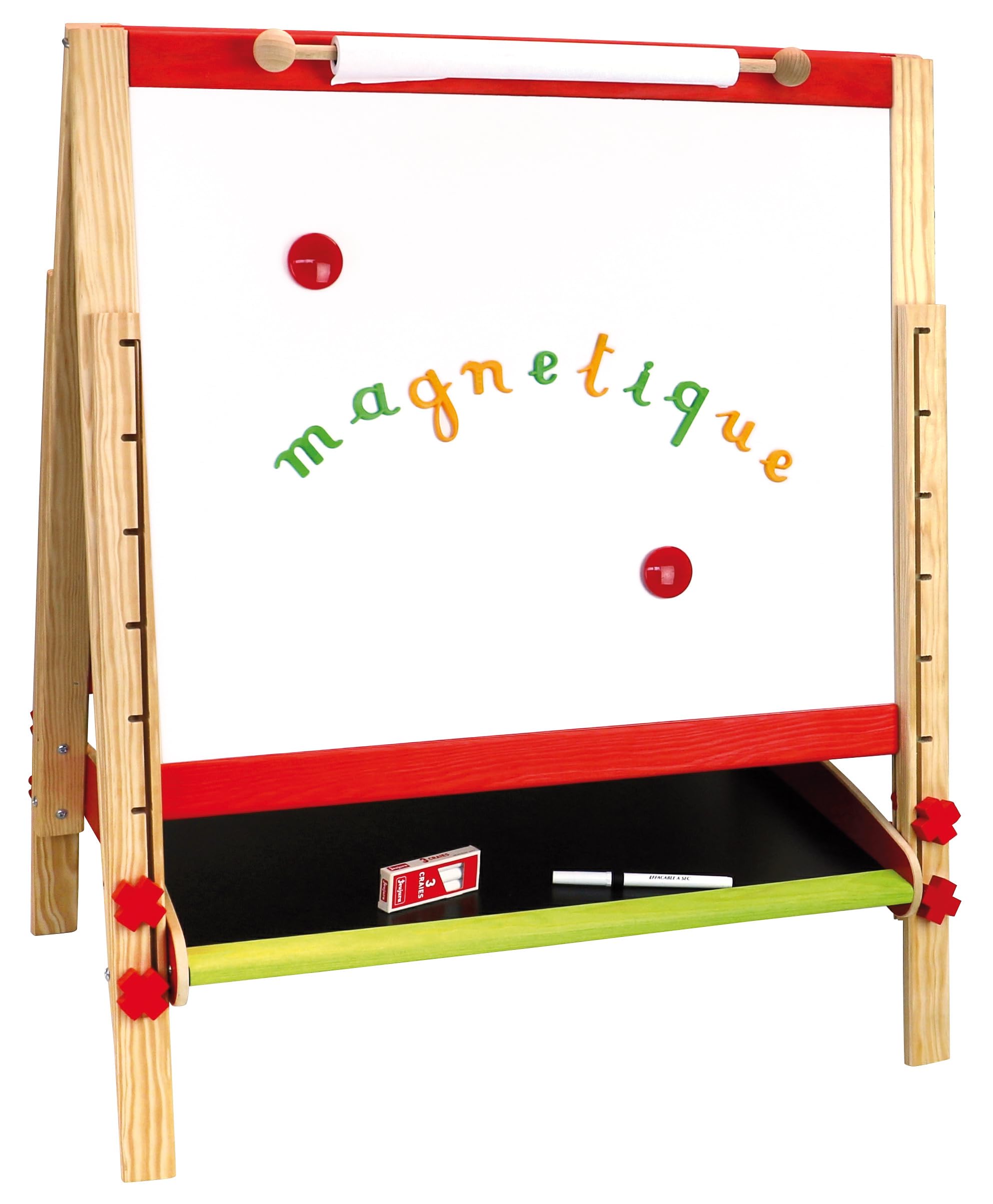 JeuJura - 8762 - Grand Tableau Multifonctions Réglable - Multifonctions Avec Accessoires - Ecrire - Dessiner - Ardoise Magnétique et à craie - A partir de 3 ans, Blanche