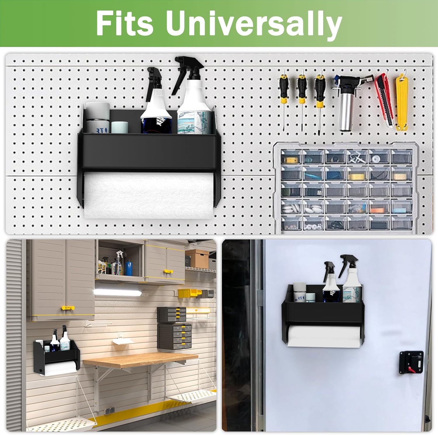 Aluminum Hand Cleaning Station Organizer Bracket for Enclosed Race Trailer,Garage, Storage,Wall Mount (Black)
