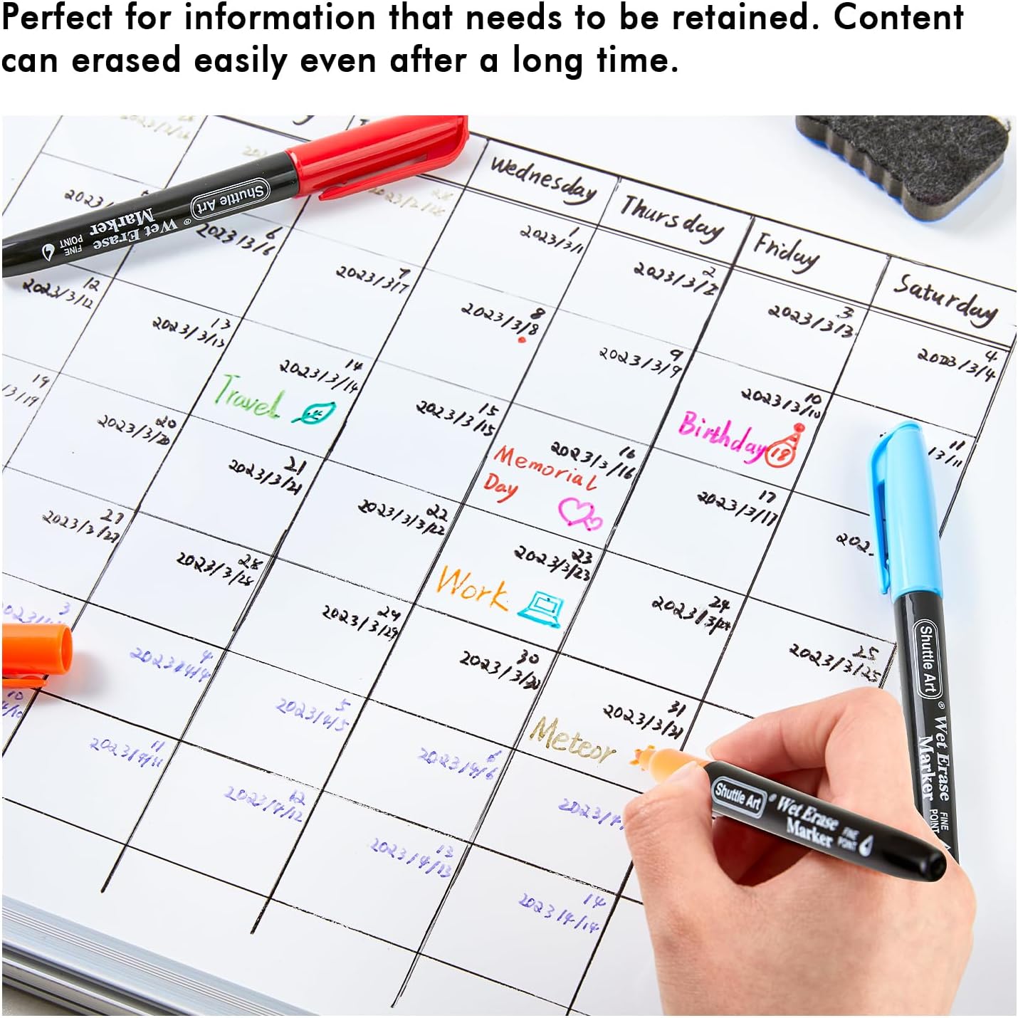 Shuttle Art Wet Erase Markers, 12 Colors 1mm Fine Tip Smudge-Free Markers, Use on Laminated Calendars,Overhead Projectors,Schedules,Whiteboards,Transparencies,Glass,Wipe with Water - Image 7