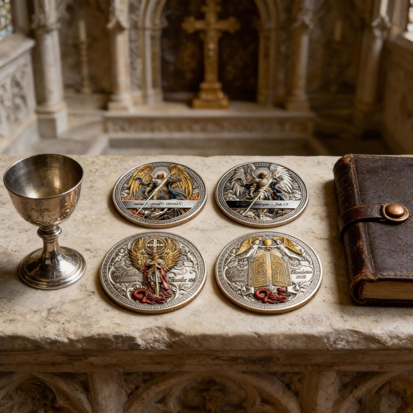 Saint Michel Archange – Pièce commémorative « Victoire sur le mal », pièce double face avec motif biblique et étui en acrylique, cadeau chrétien inspirant pour les collectionneurs (A*1)