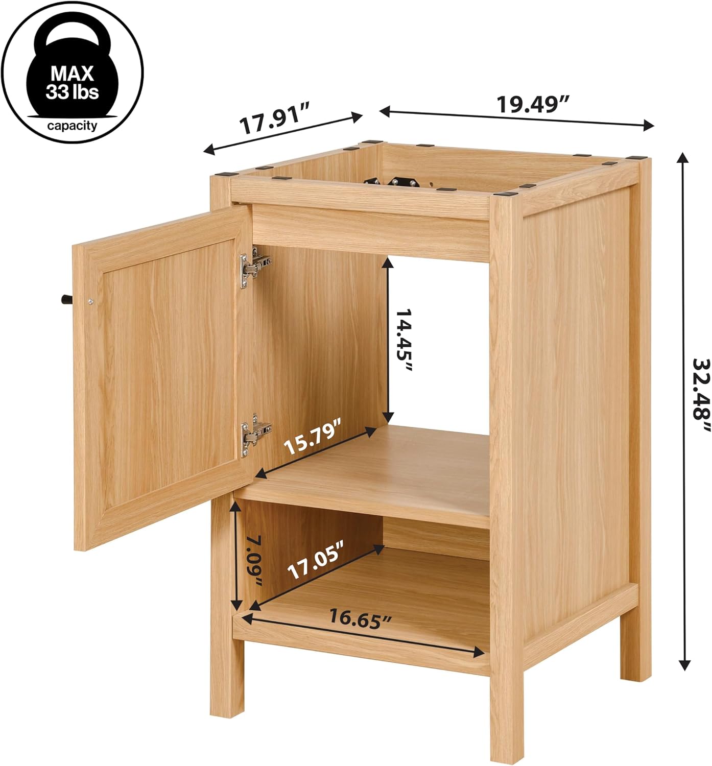 JONATHAN Y Jasper Oak 20 in. W x 18 in. D x 33 in. H Bathroom Vanity Cabinet with Rattan Soft-Close Door and Storage Shelf, Freestanding Coastal Storage, Sink Basin not Included VAN1022A
