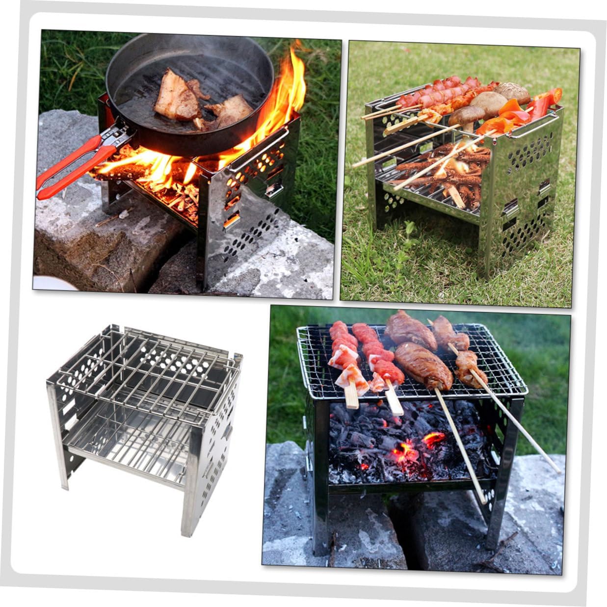 Portable Stainless Steel Camping Barbecue Grill Adjustable Foldable Outdoor Charcoal Bbq Stove for Picnic and Hiking