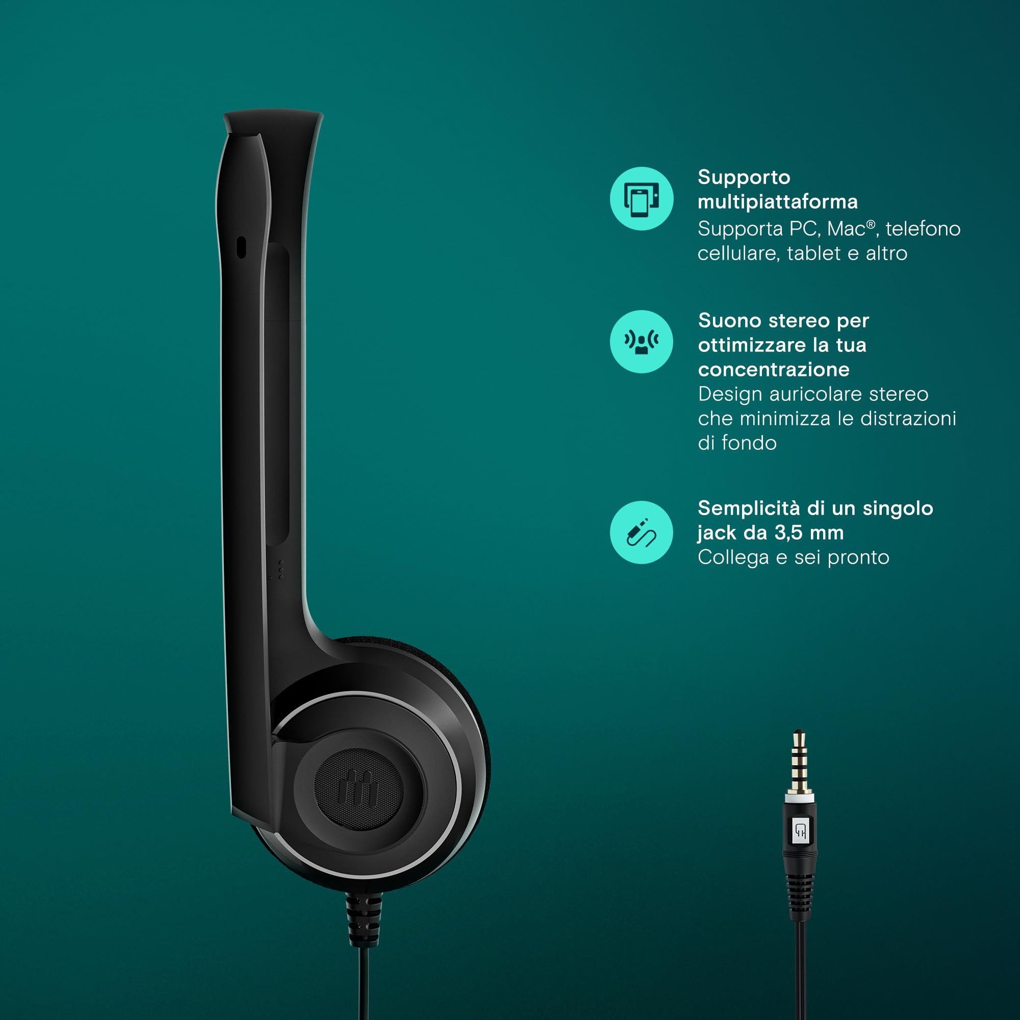 EPOS PC5 Chat Cuffie Cablate per PC Auricolari On-Ear Leggeri, Microfono Noise-Cancelling, Jack 3,5mm per Compatibilità Universale, Audio Cristallino Comfort Prolungato Ottimali Lavoro e Videomeeting