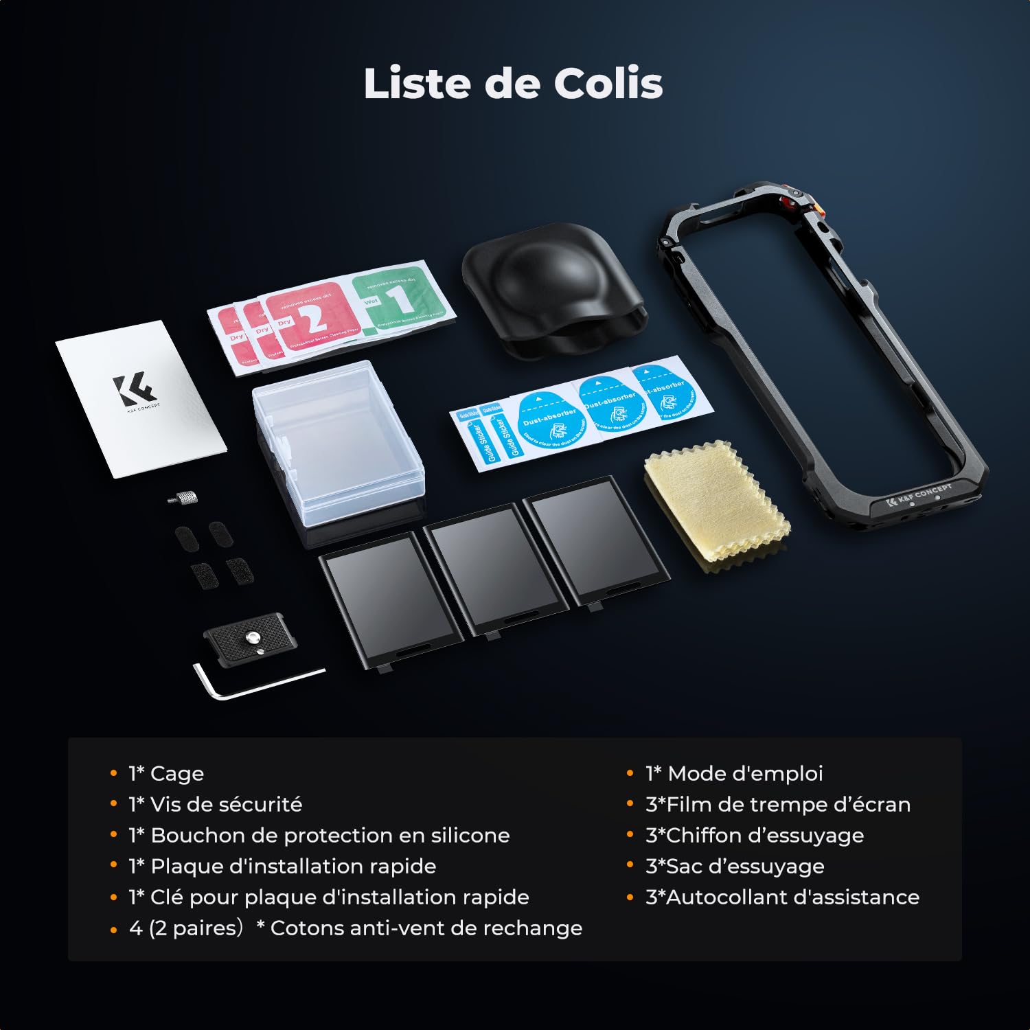 K&F CONCEPT Cage de Protection Compatible avec Insta360 X5, Cadre de Protection en Alliage d'Aluminium avec Capuchon de Lentille en Silicone + Lentille Silicone + Écran Protégé | 1/4" + 2 Cold Shoe