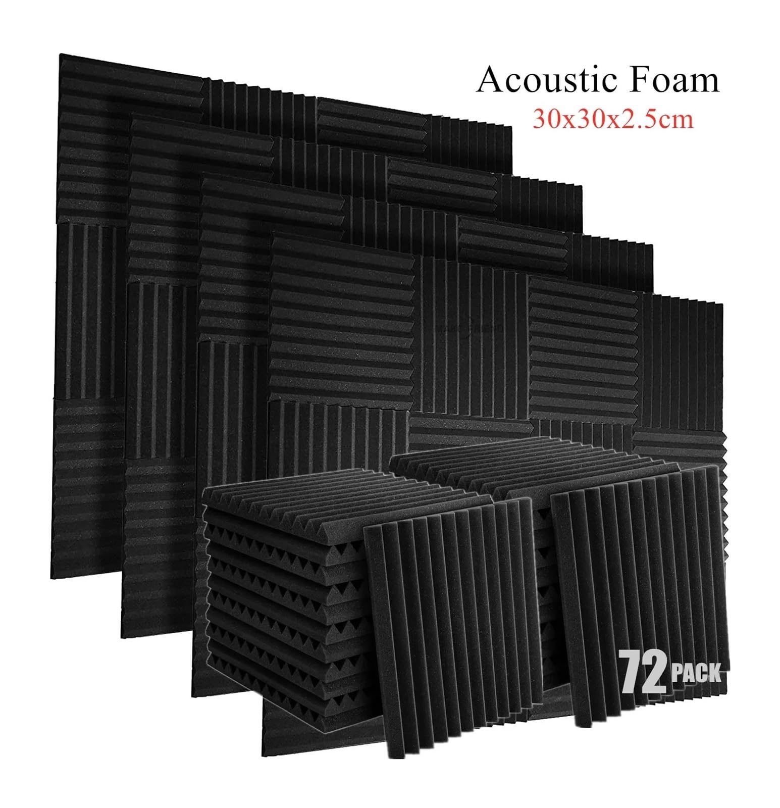 Pannelli in Schiuma Acustica Pannelli acustici in schiuma da studio, 72 pezzi, 300x300x25 mm, cunei insonorizzati, isolamento acustico, trattamento in(Red)