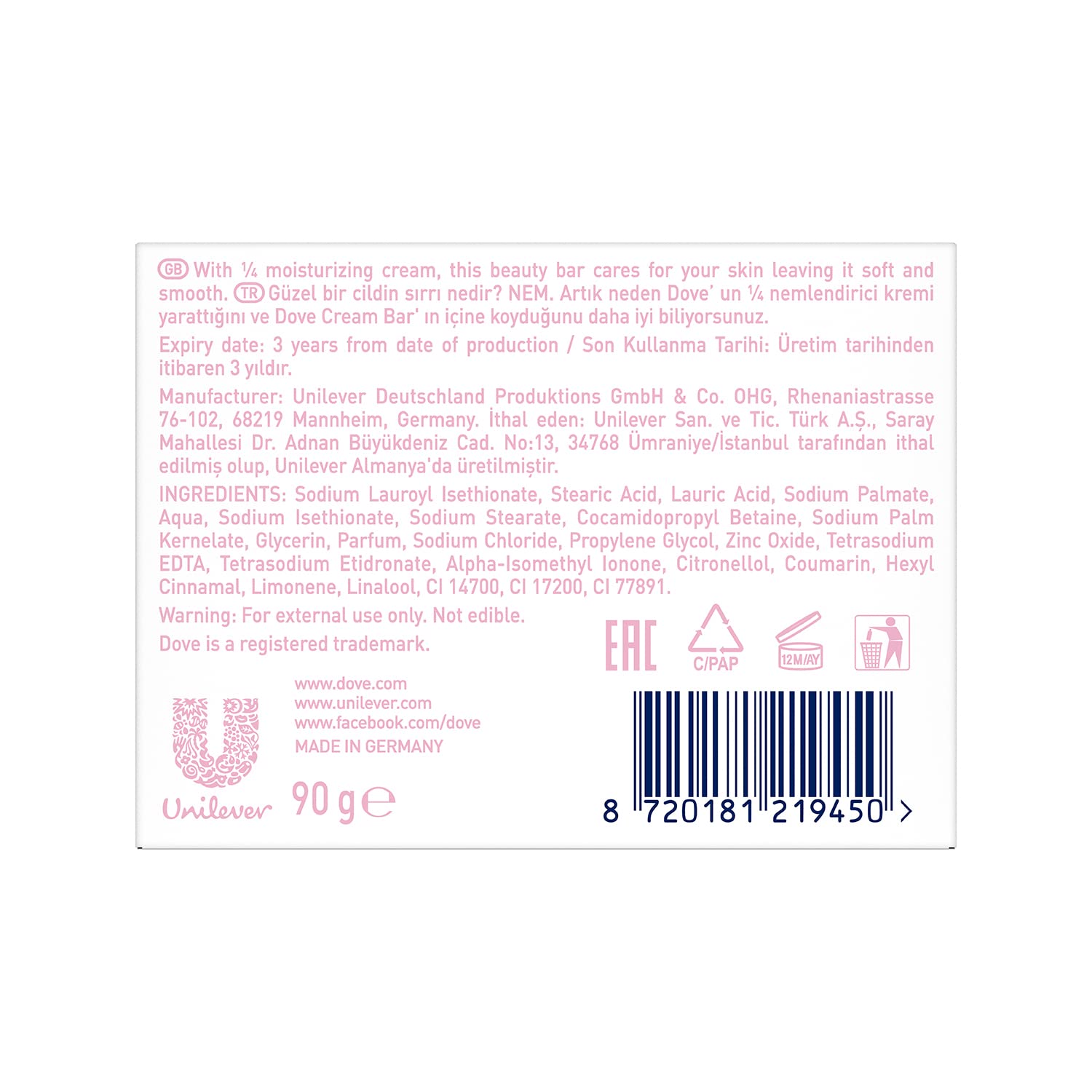 Dove Beauty Cream Bar Pink Nemlendirici Krem 90 g 2li paket
